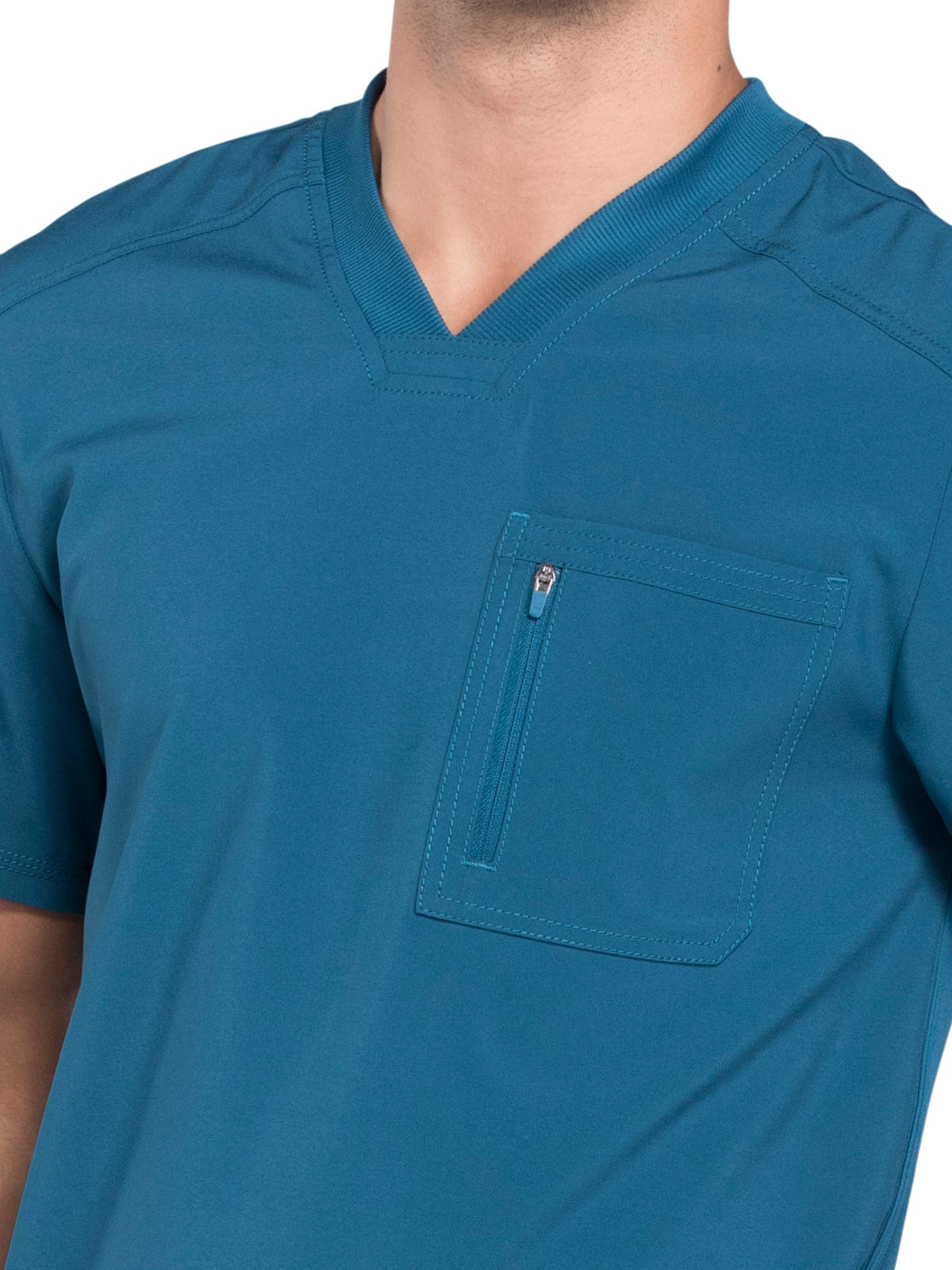 Men's Tuckable V-Neck Scrub Top - CK910A - Caribbean Blue