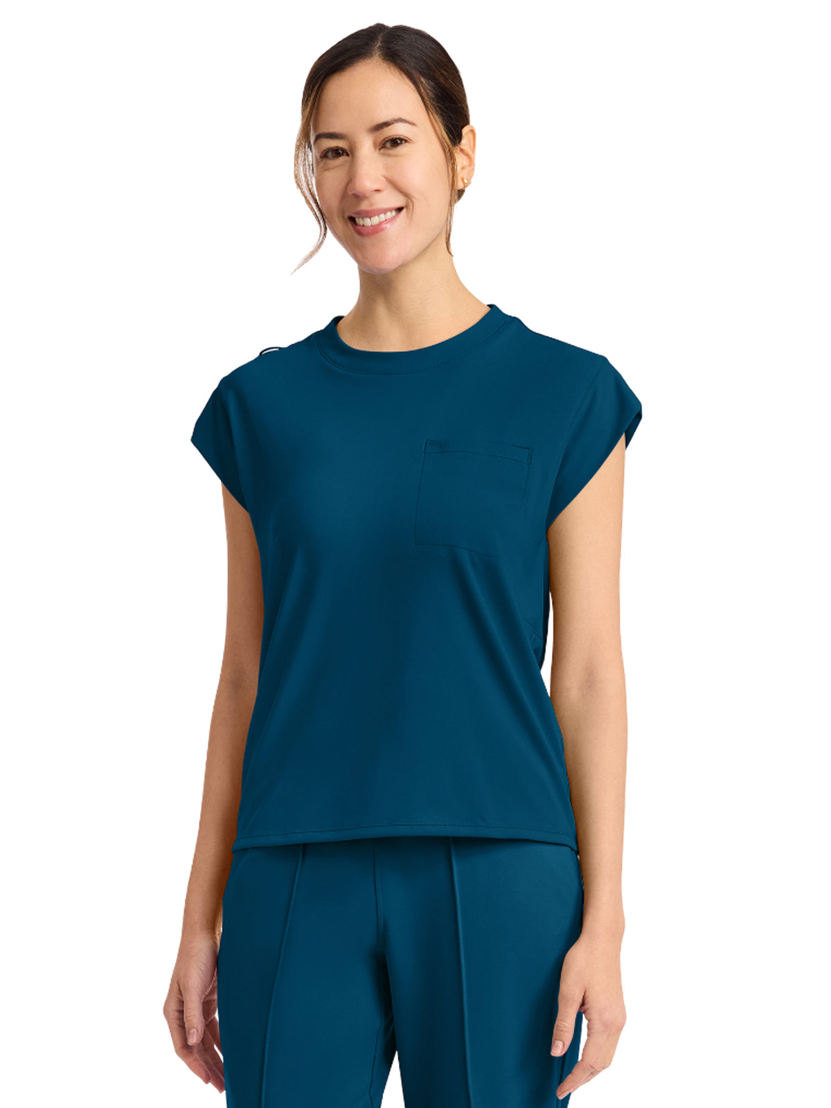 Women's 1-Pocket Crew Neck Top - CK936 - Caribbean Blue
