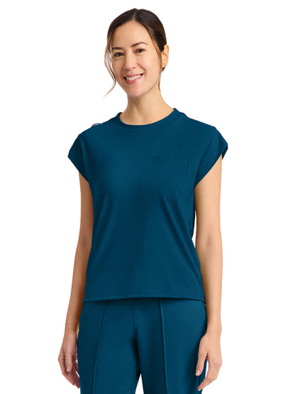 Women's 1-Pocket Crew Neck Top - CK936 - Caribbean Blue