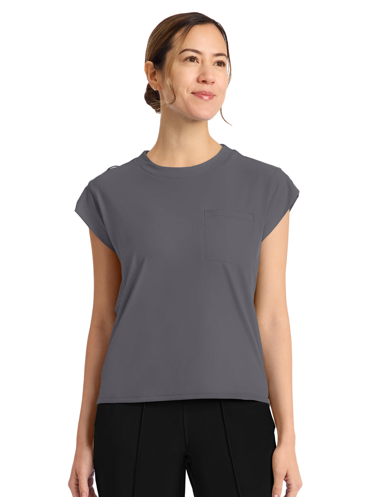 Women's 1-Pocket Crew Neck Top - CK936 - Pewter