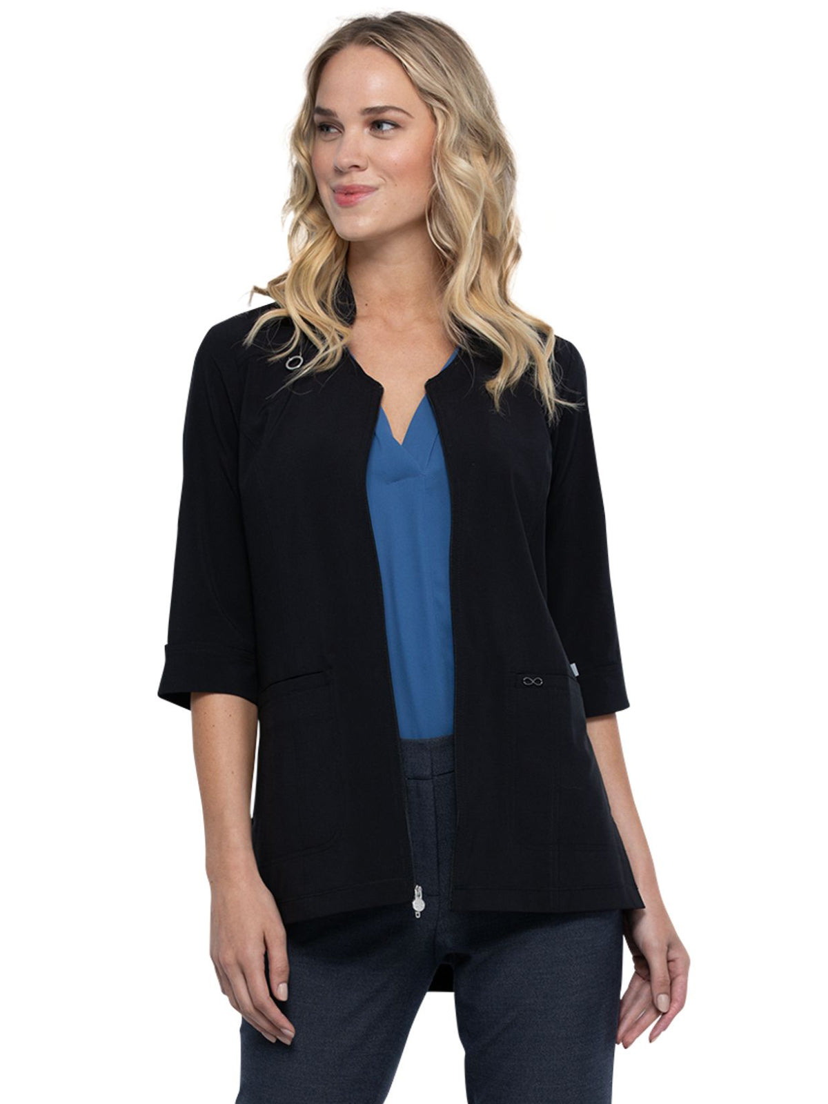 Women's Mandrin Collar V-Neck Zip Front Tunic - CK952A - Black