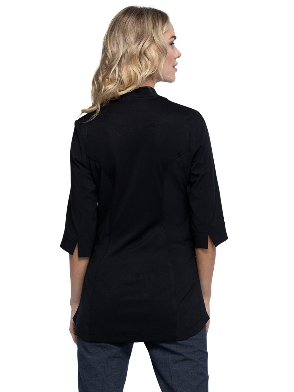 Women's Mandrin Collar V-Neck Zip Front Tunic - CK952A - Black