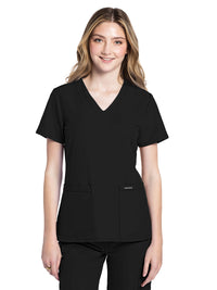 Women's 2-Pocket V-Neck Top - CK953A - Black