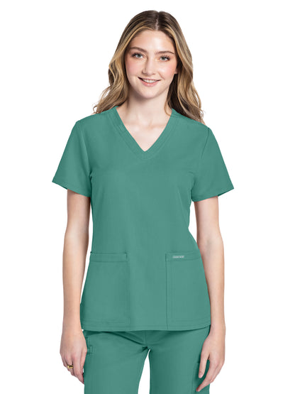 Women's 2-Pocket V-Neck Top - CK953A - Botanical Green