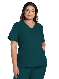 Women's 2-Pocket V-Neck Top - CK953A - Caribbean Blue