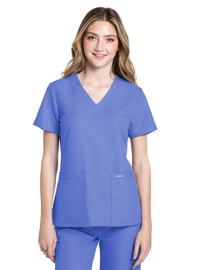Women's 2-Pocket V-Neck Top - CK953A - Ciel Blue