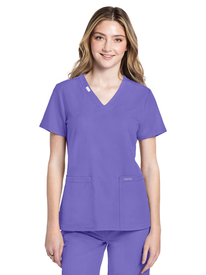 Women's 2-Pocket V-Neck Top - CK953A - Electric Lavender
