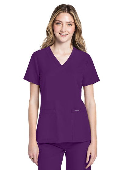 Women's 2-Pocket V-Neck Top - CK953A - Eggplant