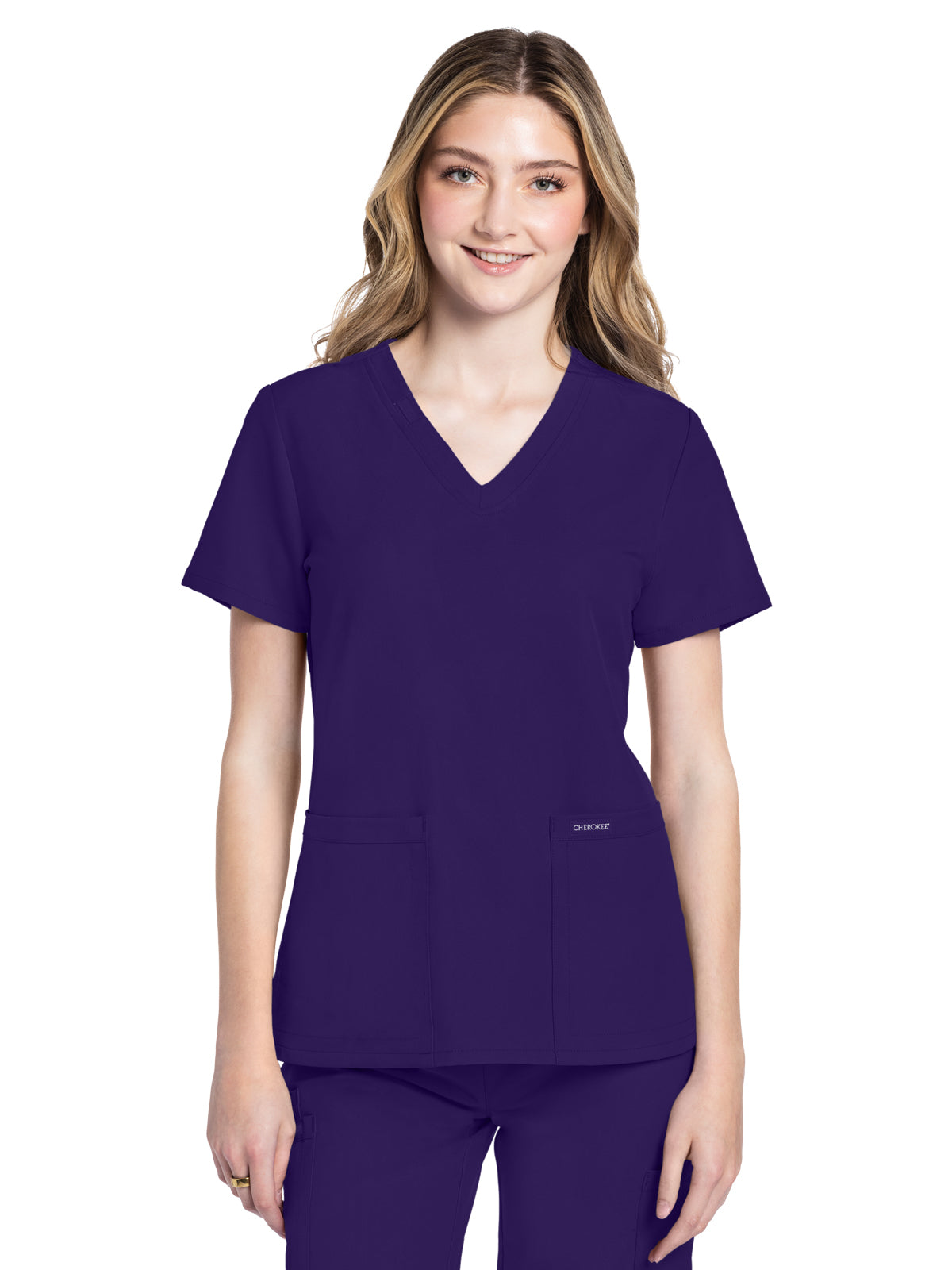 Women's 2-Pocket V-Neck Top - CK953A - Grape