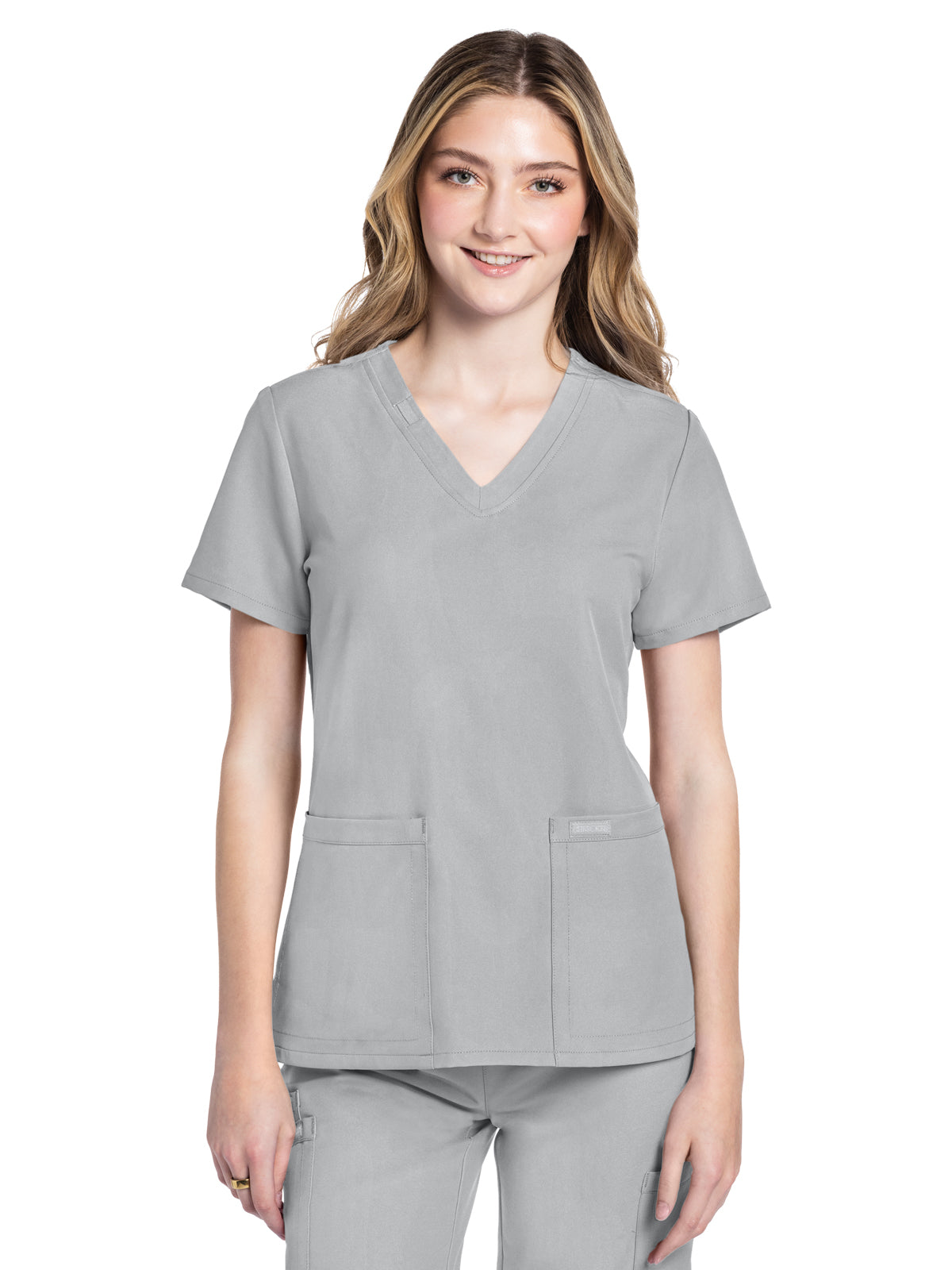 Women's 2-Pocket V-Neck Top - CK953A - Grey