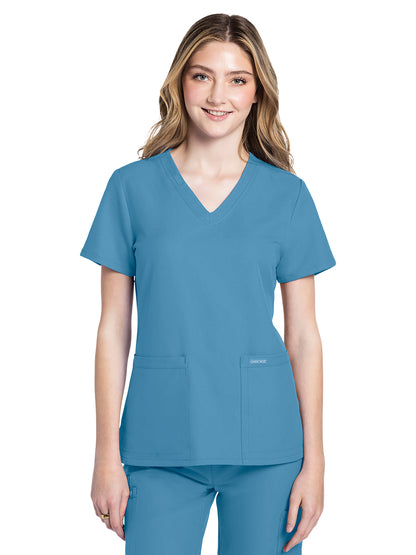 Women's 2-Pocket V-Neck Top - CK953A - Heritage Blue