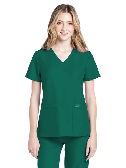 Women's 2-Pocket V-Neck Top - CK953A - Hunter Green