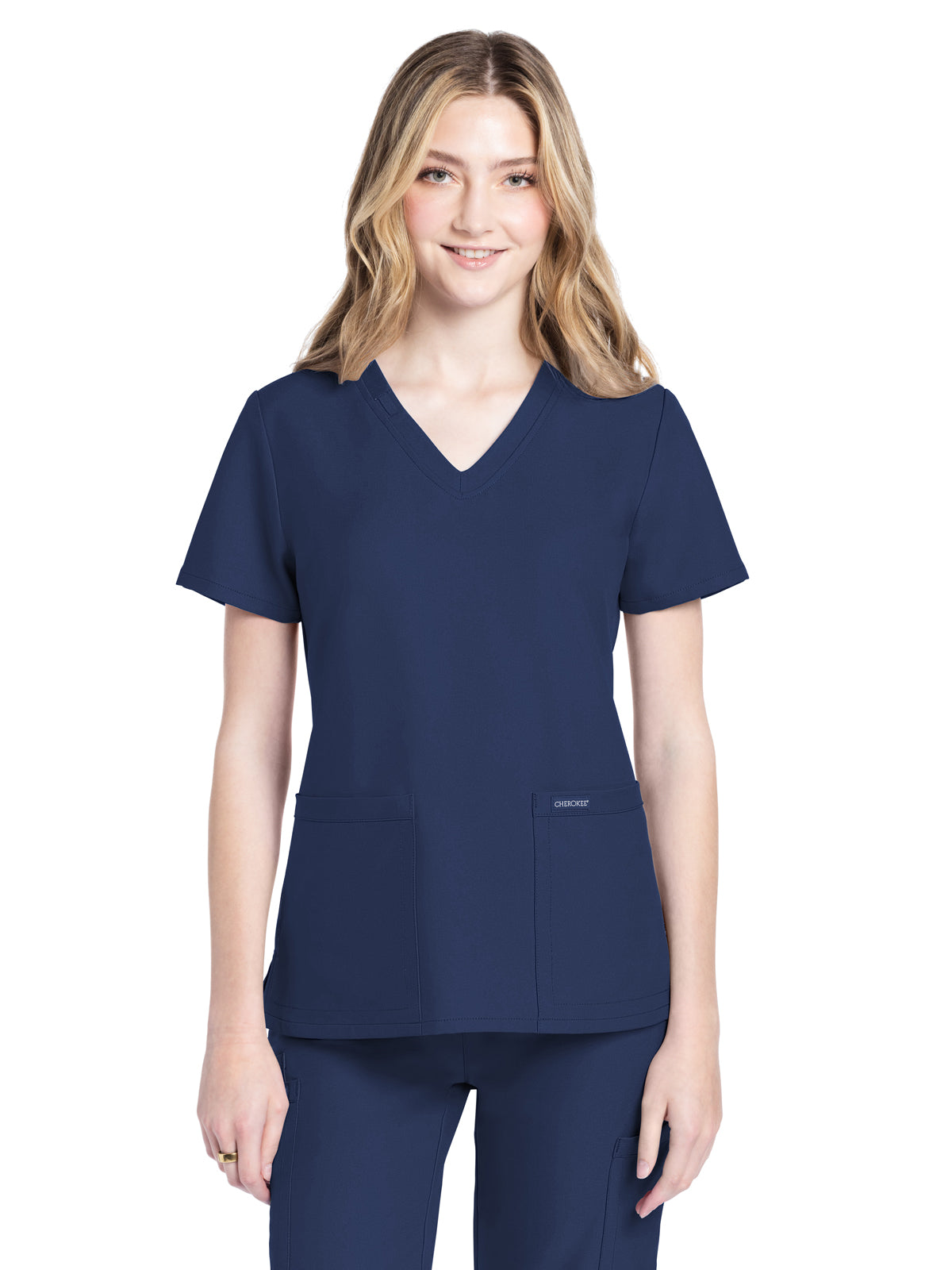 Women's 2-Pocket V-Neck Top - CK953A - Navy