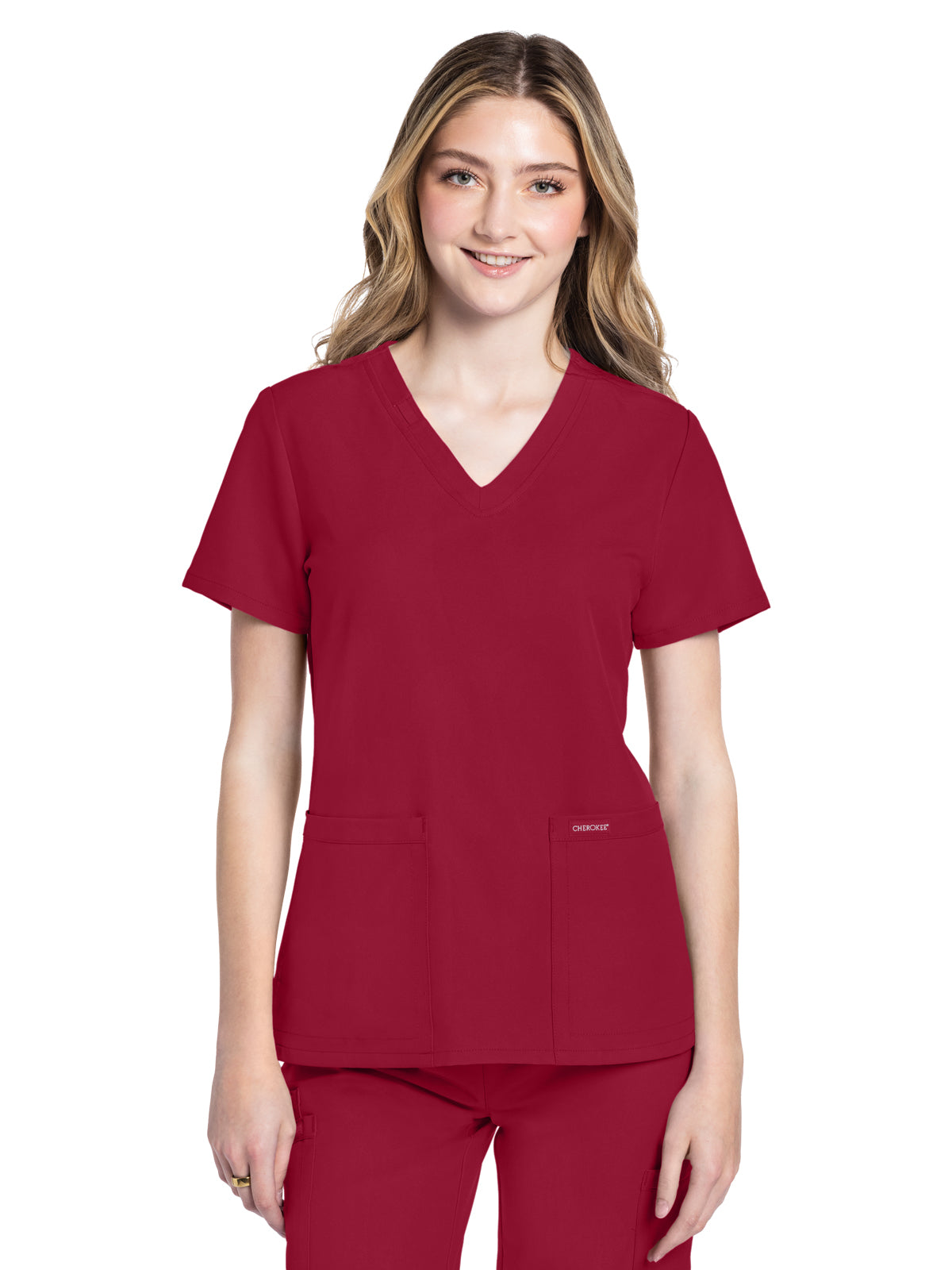 Women's 2-Pocket V-Neck Top - CK953A - Red