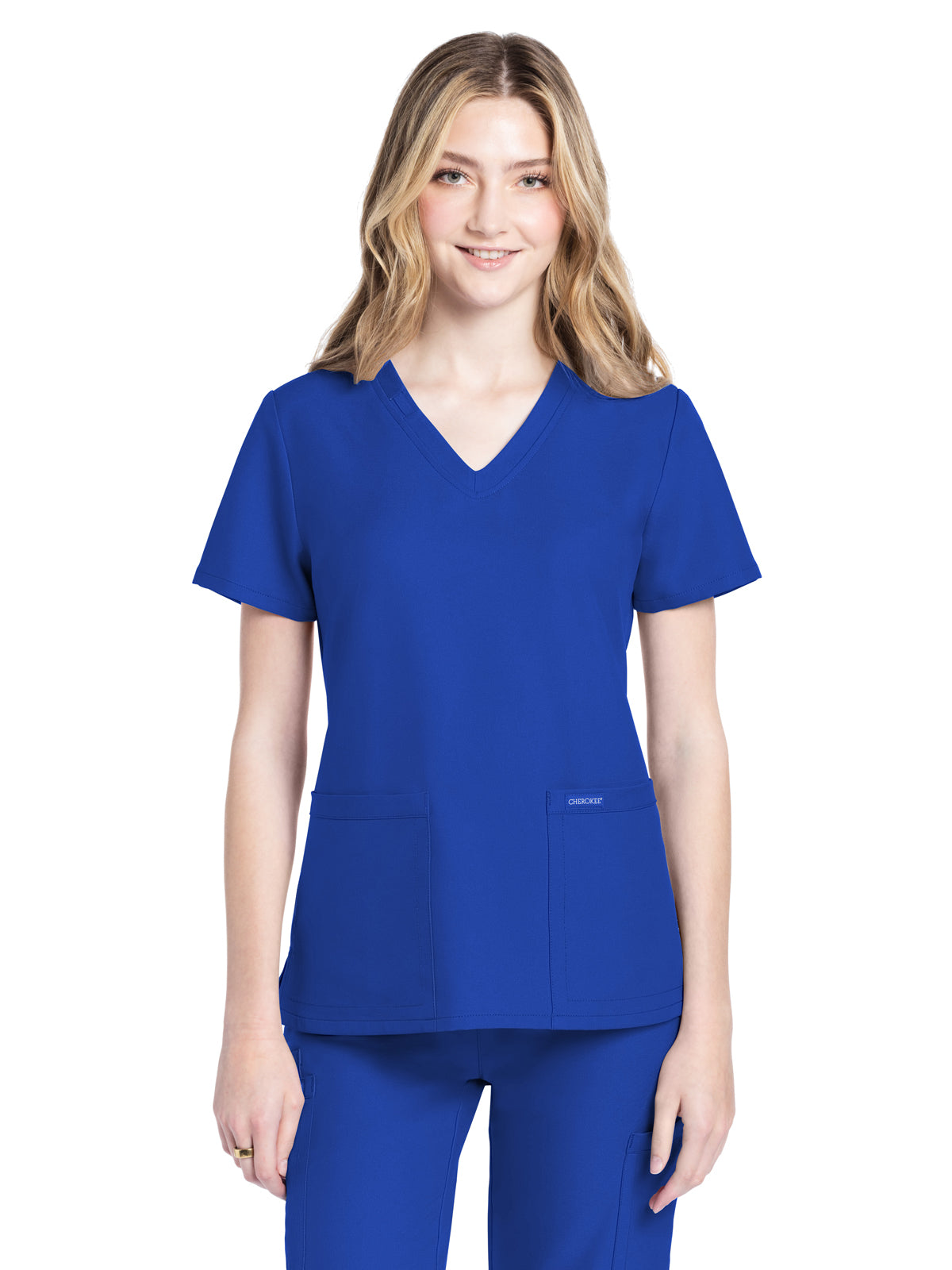 Women's 2-Pocket V-Neck Top - CK953A - Royal