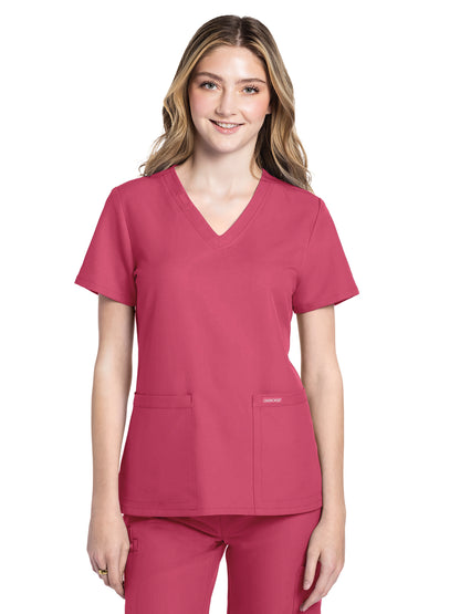Women's 2-Pocket V-Neck Top - CK953A - Rapture Rose