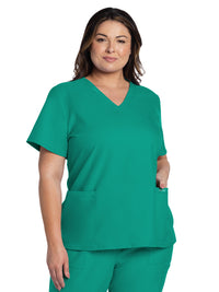Women's 2-Pocket V-Neck Top - CK953A - Teal Blue