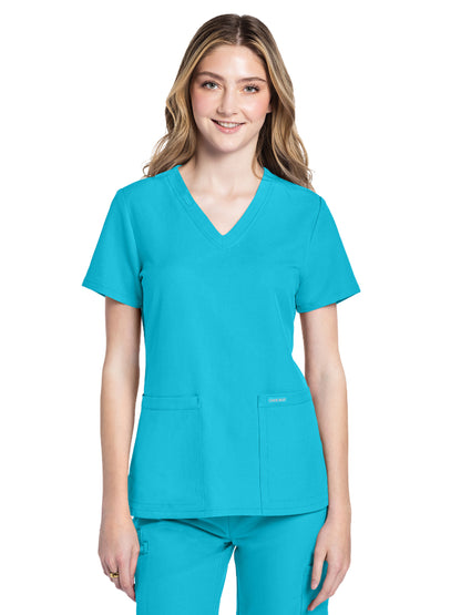 Women's 2-Pocket V-Neck Top - CK953A - Turquoise