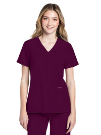 Women's 2-Pocket V-Neck Top - CK953A - Wine