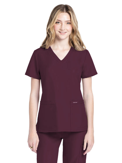 Women's 2-Pocket V-Neck Top - CK953A - Wine