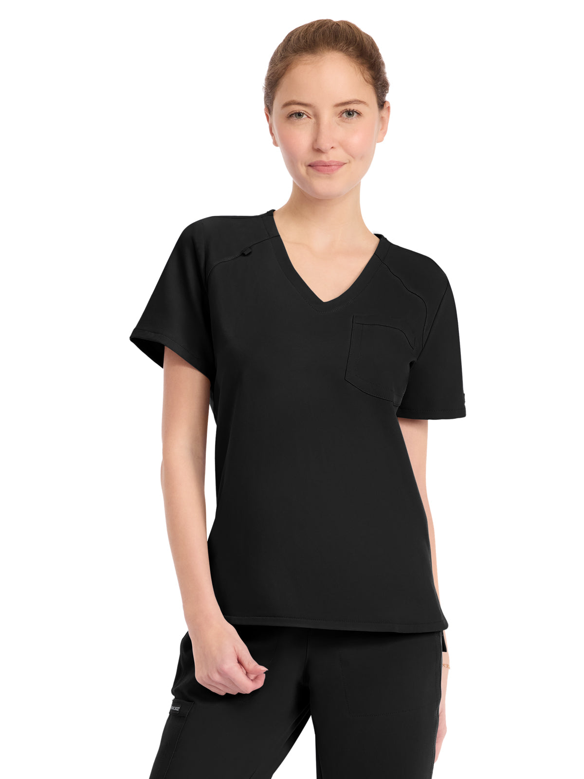 Women's 1-Pocket Tuck-In V-Neck Top - CK954A - Black