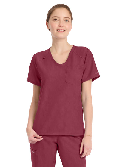 Women's 1-Pocket Tuck-In V-Neck Top - CK954A - Heather Cranberry