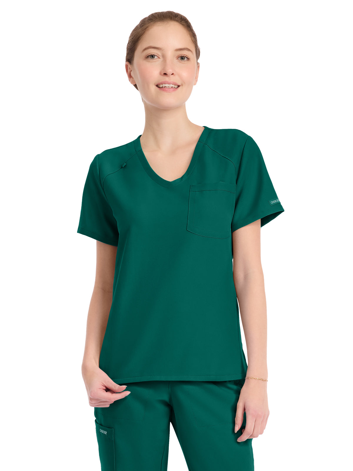Women's 1-Pocket Tuck-In V-Neck Top - CK954A - Hunter Green