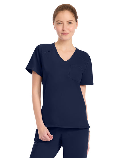 Women's 1-Pocket Tuck-In V-Neck Top - CK954A - Navy
