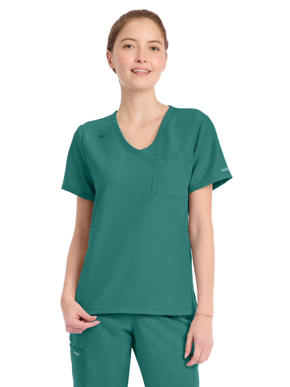 Women's 1-Pocket Tuck-In V-Neck Top - CK954A - Teal Blue
