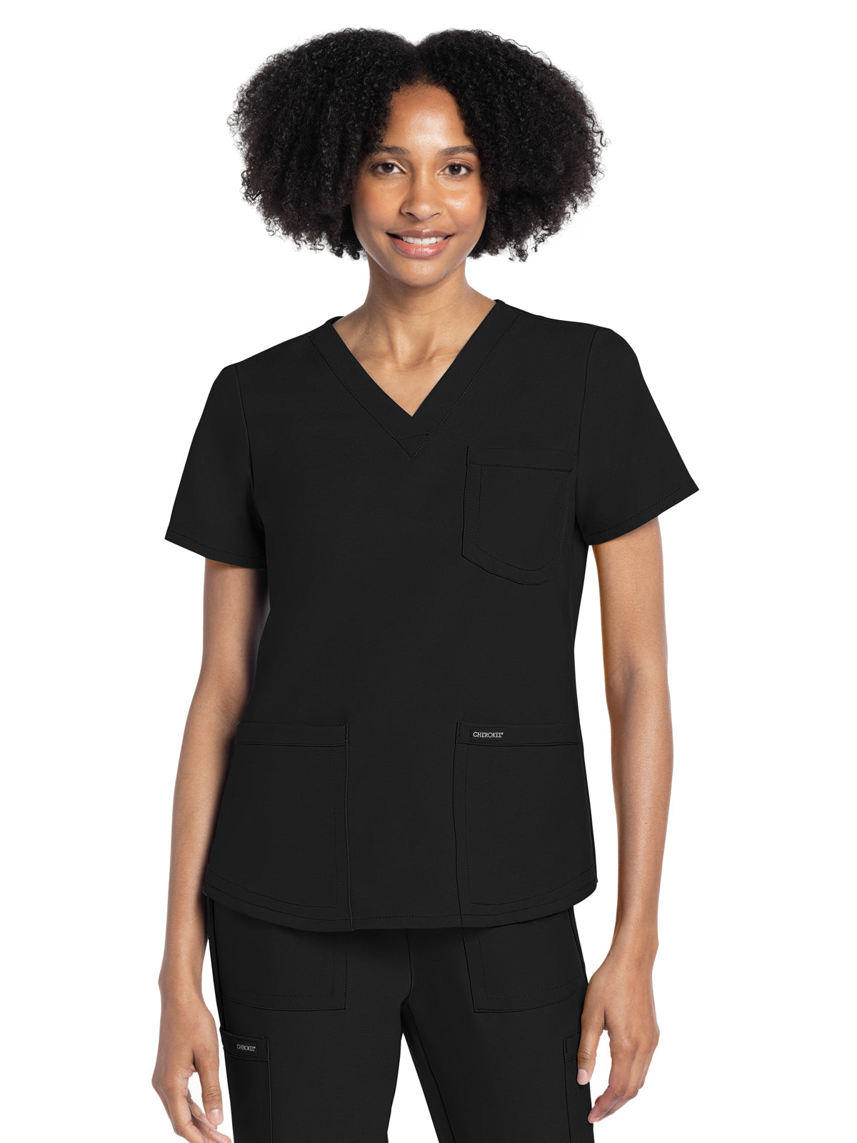 Women's 3-Pocket V-Neck Top - CK961A - Black