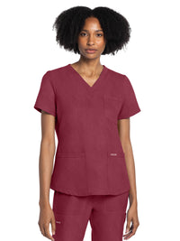 Women's 3-Pocket V-Neck Top - CK961A - Heather Cranberry