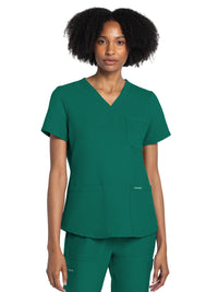 Women's 3-Pocket V-Neck Top - CK961A - Hunter Green