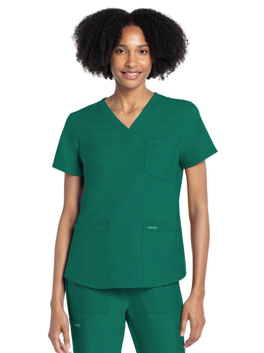 Women's 3-Pocket V-Neck Top - CK961A - Hunter Green