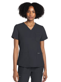 Women's 3-Pocket V-Neck Top - CK961A - Pewter