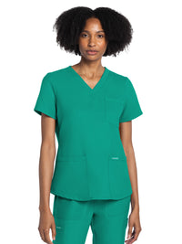 Women's 3-Pocket V-Neck Top - CK961A - Teal Blue