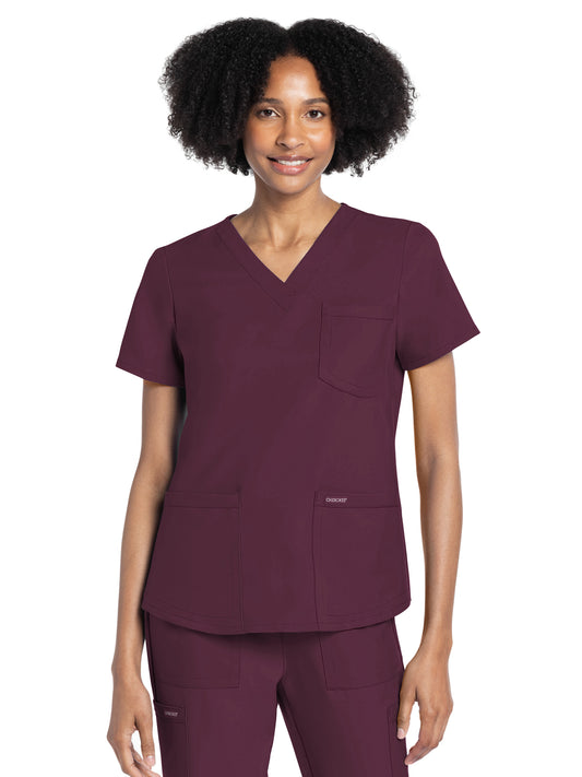 Women's 3-Pocket V-Neck Top - CK961A - Wine