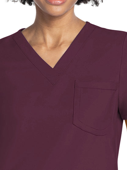 Women's 3-Pocket V-Neck Top - CK961A - Wine