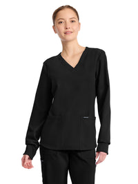 Women's 2-Pocket Long Sleeve Top - CK962A - Black