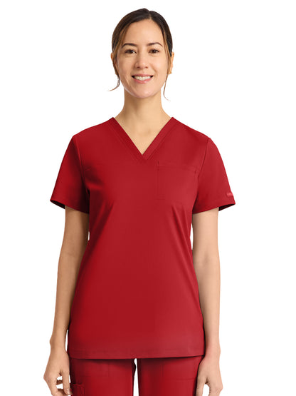 Women's 1-Pocket V-Neck Top - CK963 - Red