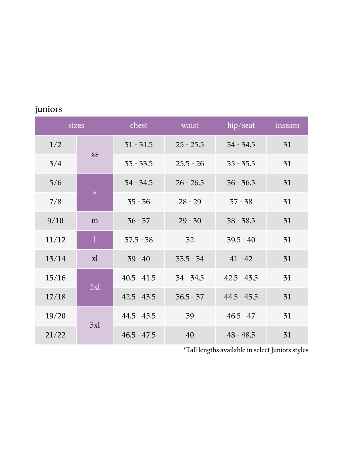 SIZECHART