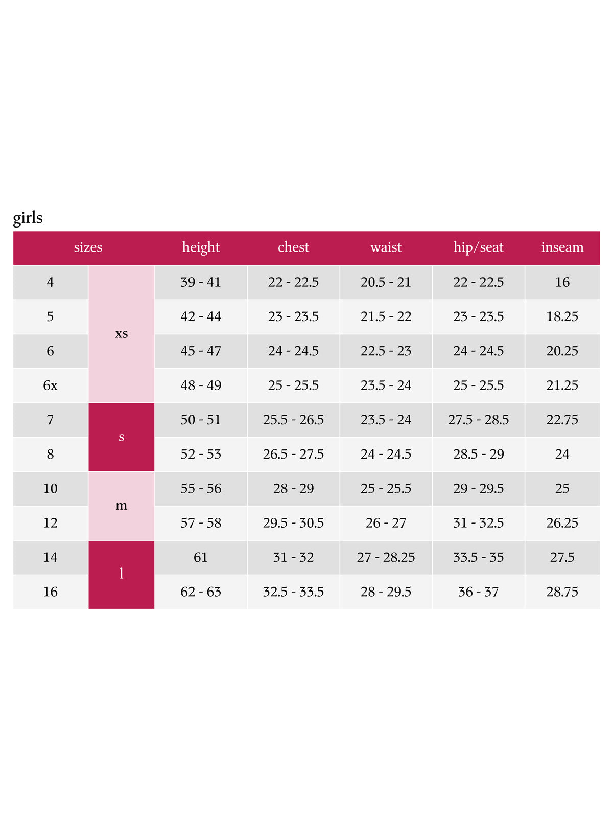 SIZECHART