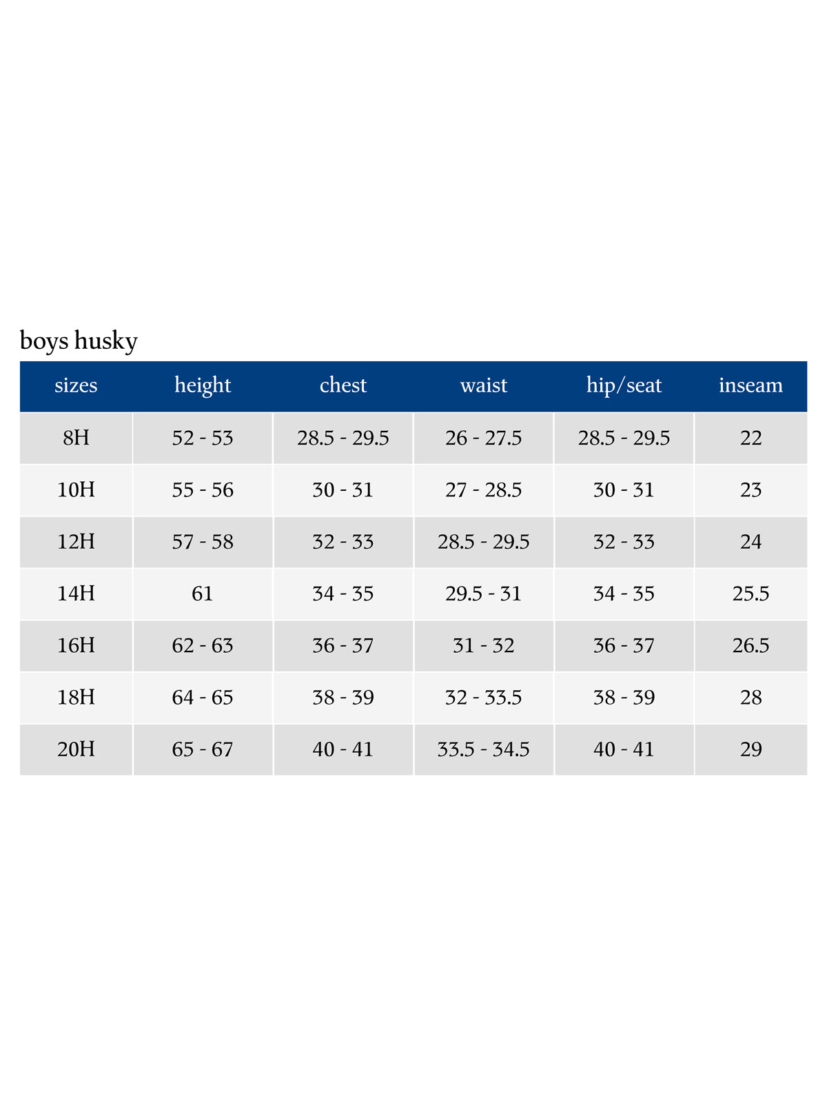 SIZECHART