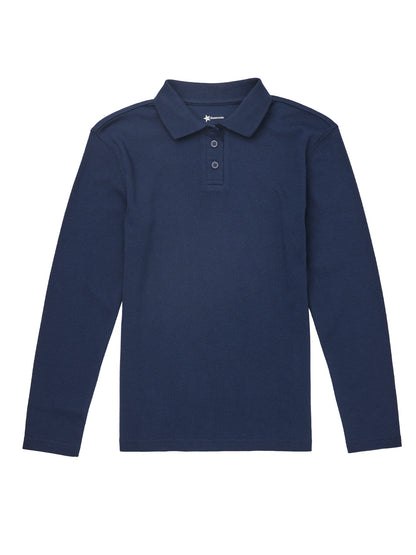 Girls' Long Sleeve Fitted Interlock Polo - CR854Y - Dark Navy