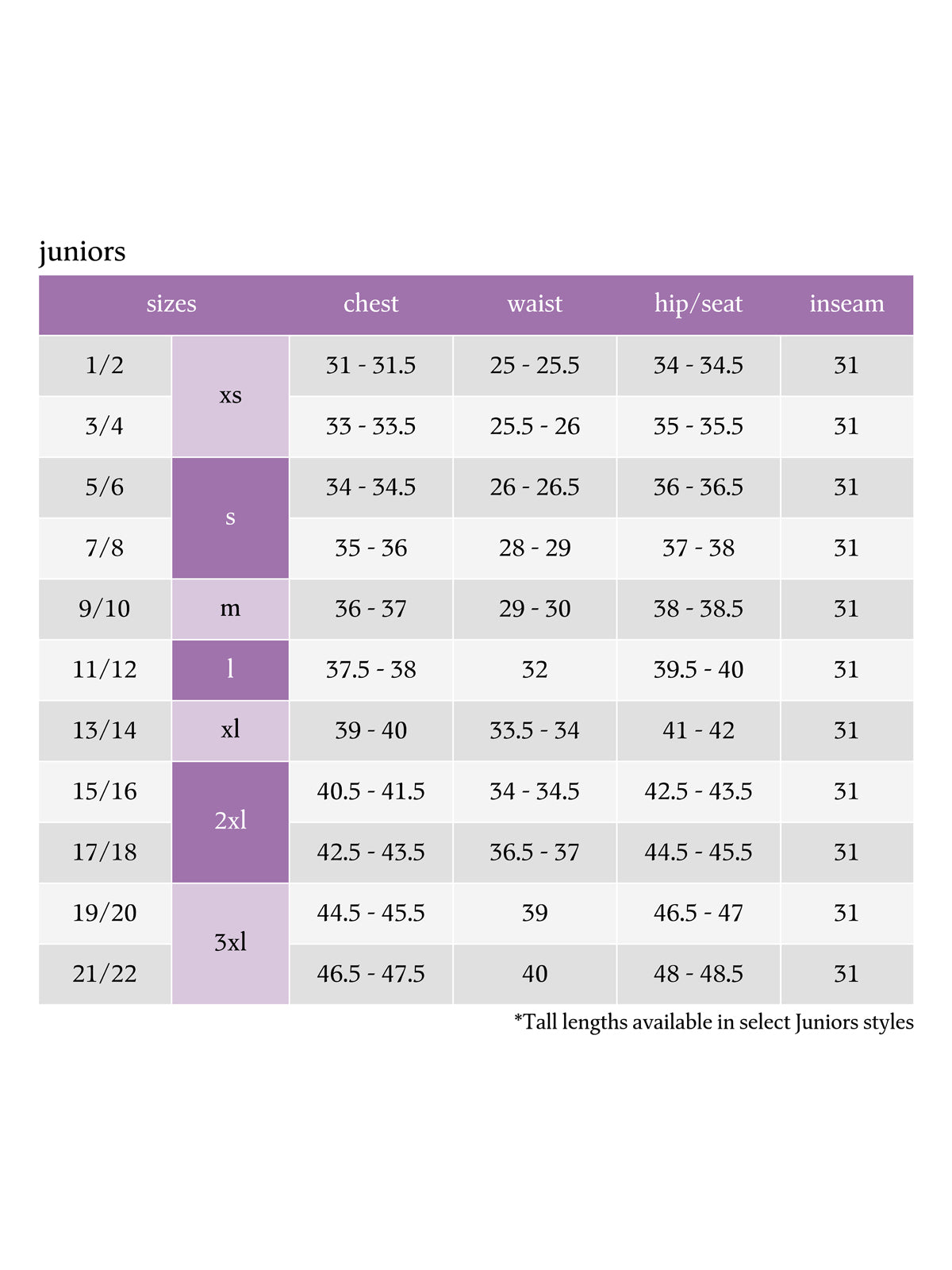 SIZECHART