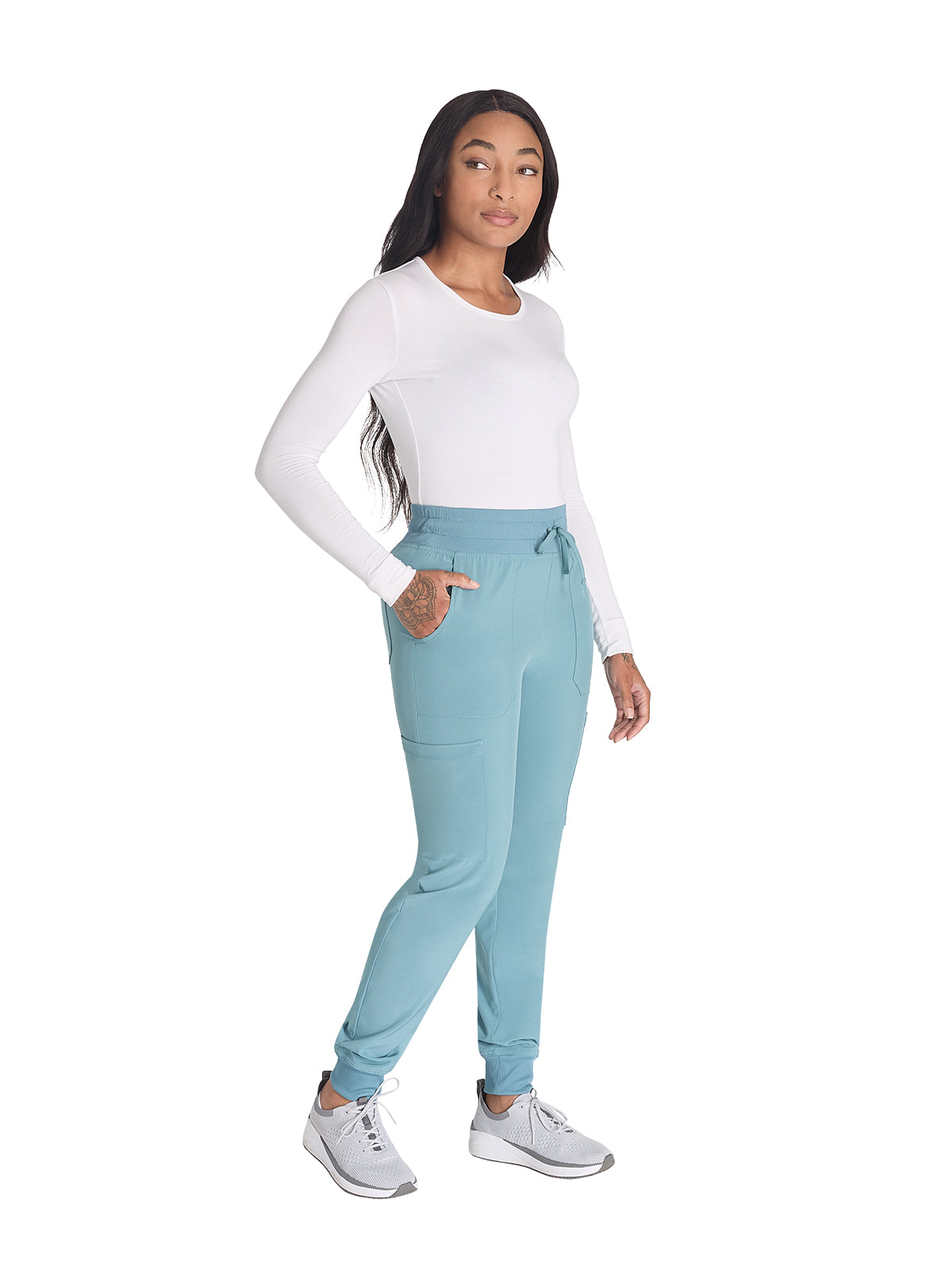 Women's 6-Pocket Mid Rise Jogger Pant - DK065 - Mineral Blue