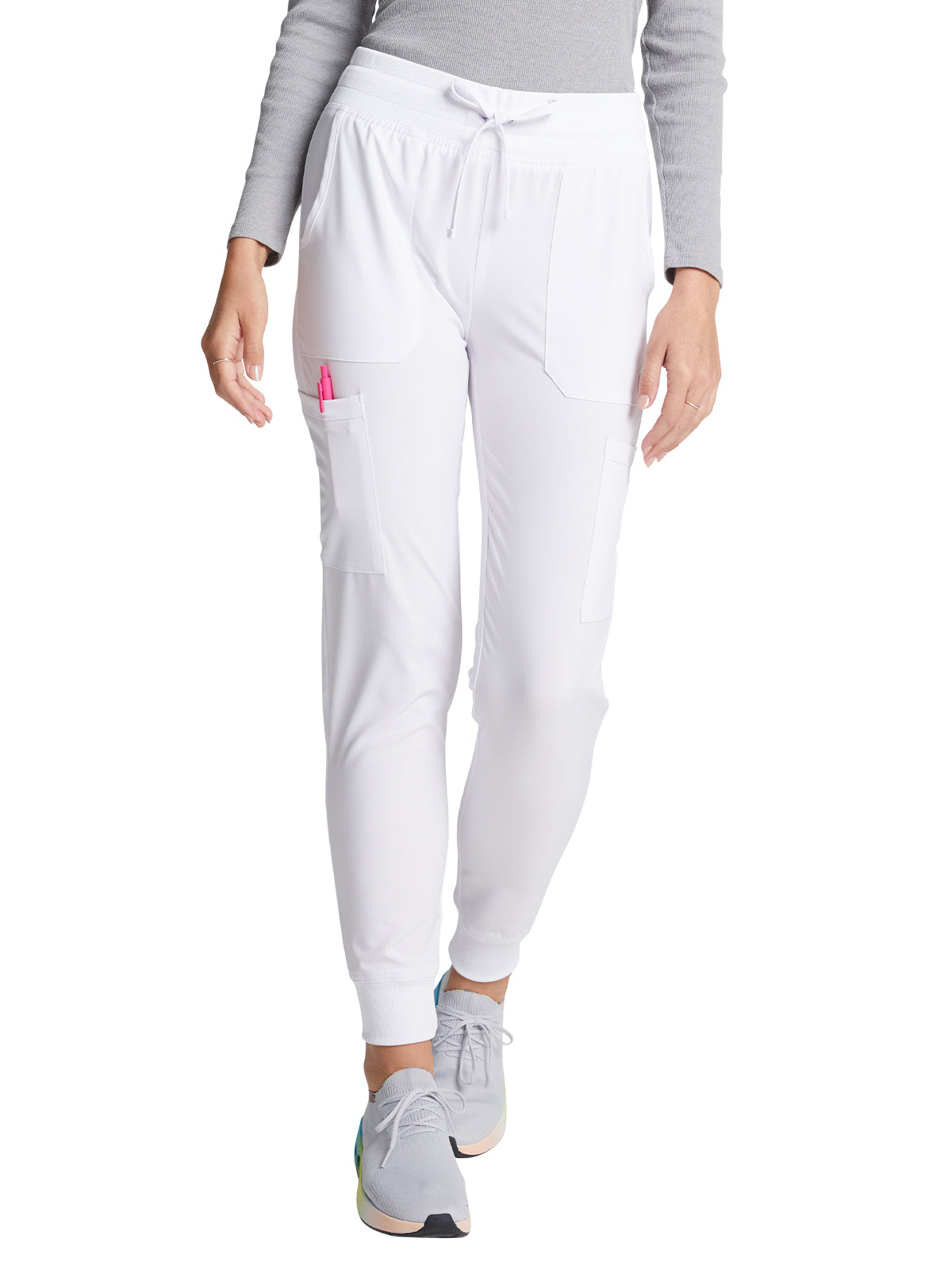 Women's 6-Pocket Mid Rise Jogger Pant - DK065 - White