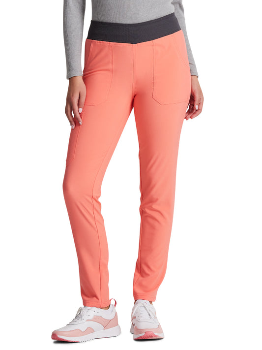 Women's 5-Pocket Mid Rise Tapered Leg Pant - DK090 - Ravishing Coral / Pewter