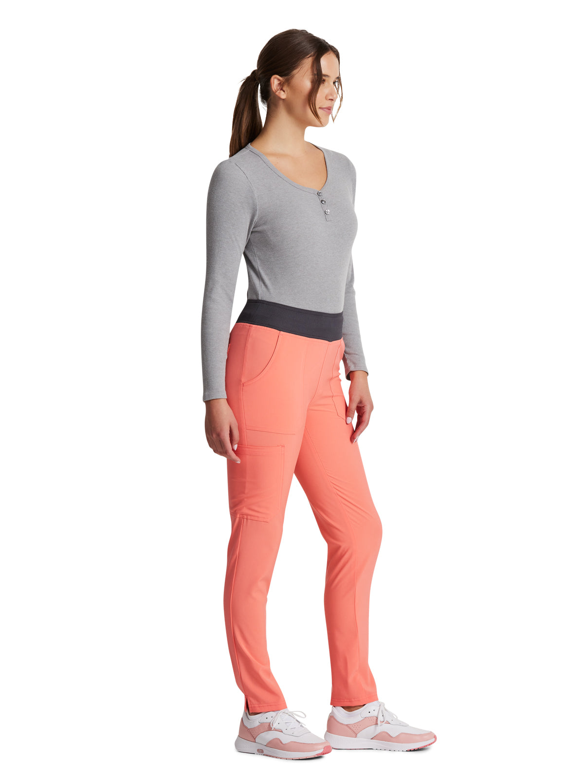 Women's 5-Pocket Mid Rise Tapered Leg Pant - DK090 - Ravishing Coral / Pewter