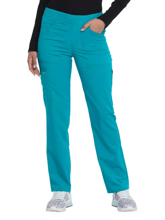 Women's 6-Pocket Mid Rise Tapered Leg Pant - DK135 - Teal Blue