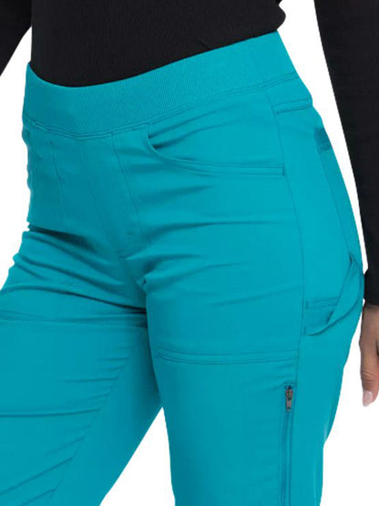 Women's 6-Pocket Mid Rise Tapered Leg Pant - DK135 - Teal Blue